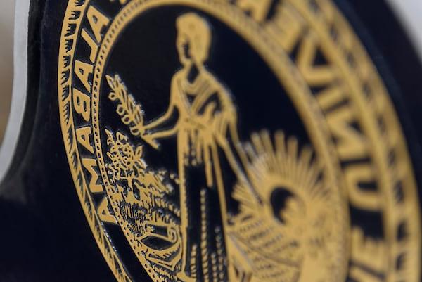 An up close look at a bronze university seal